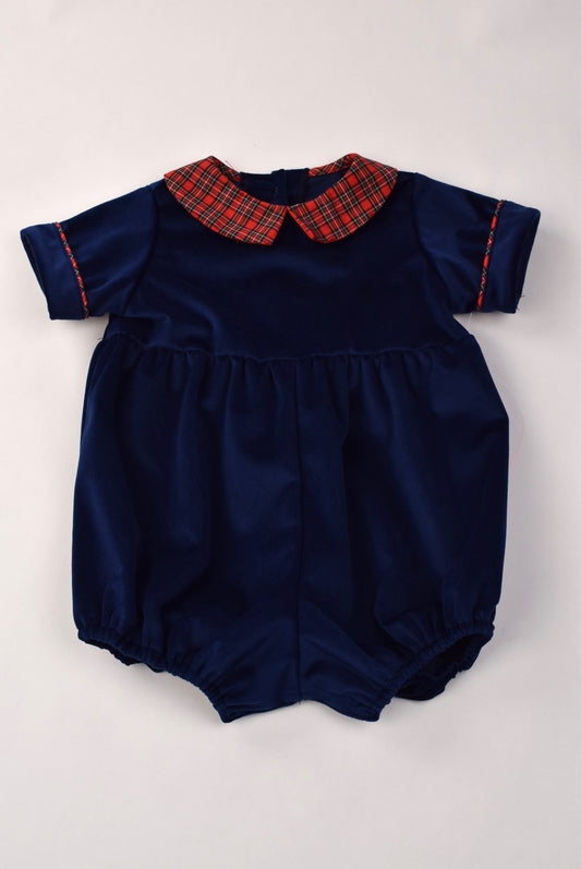 Navy Velvet Bubble with Plaid