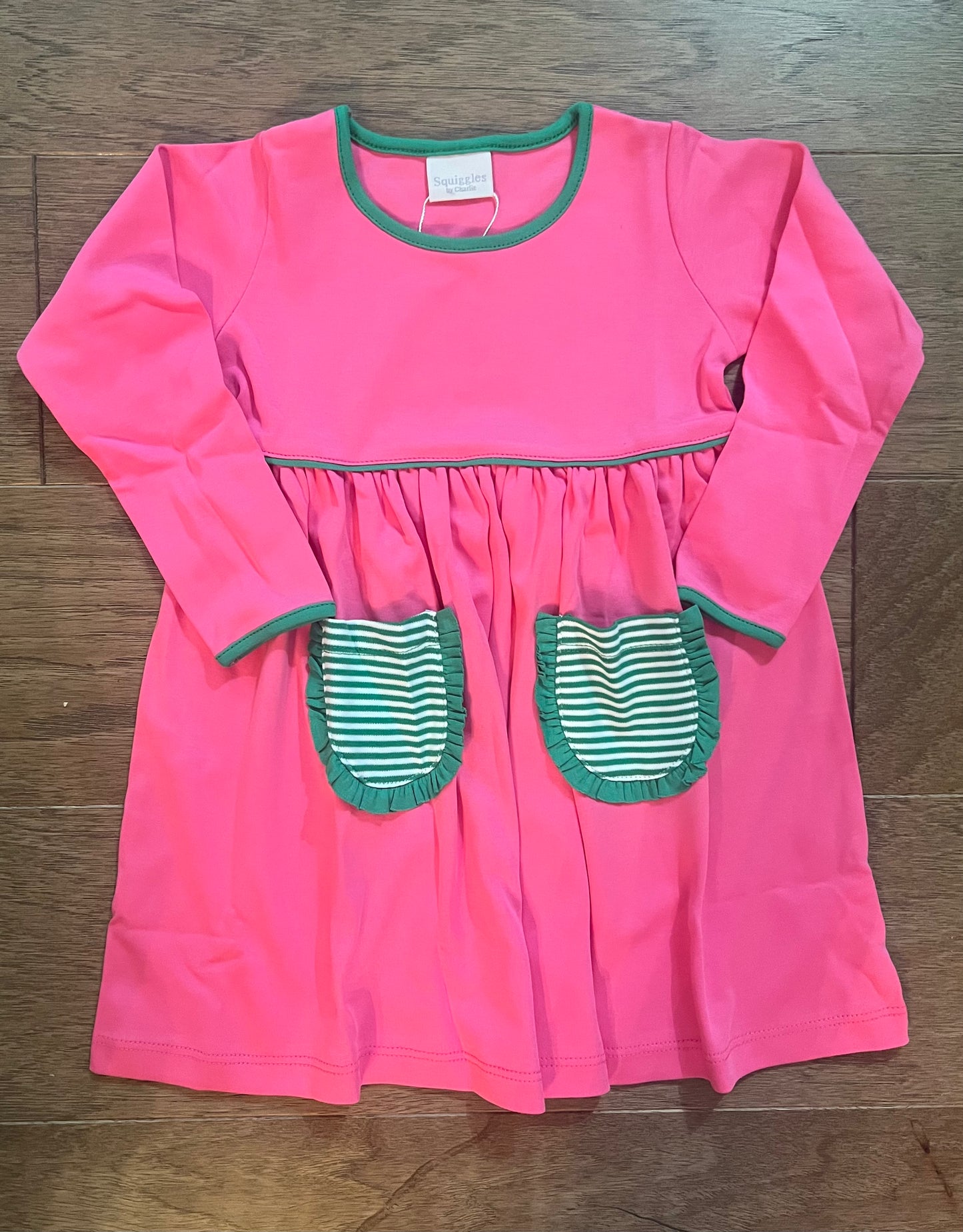 Long Sleeve Popover Dress Hot Pink & Green