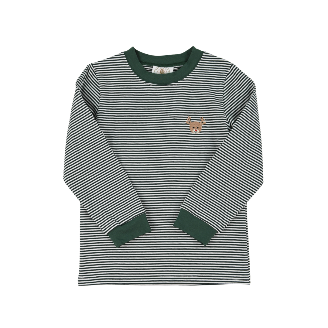 Green Stripe Reindeer Crew Cuff Longsleeve Tee