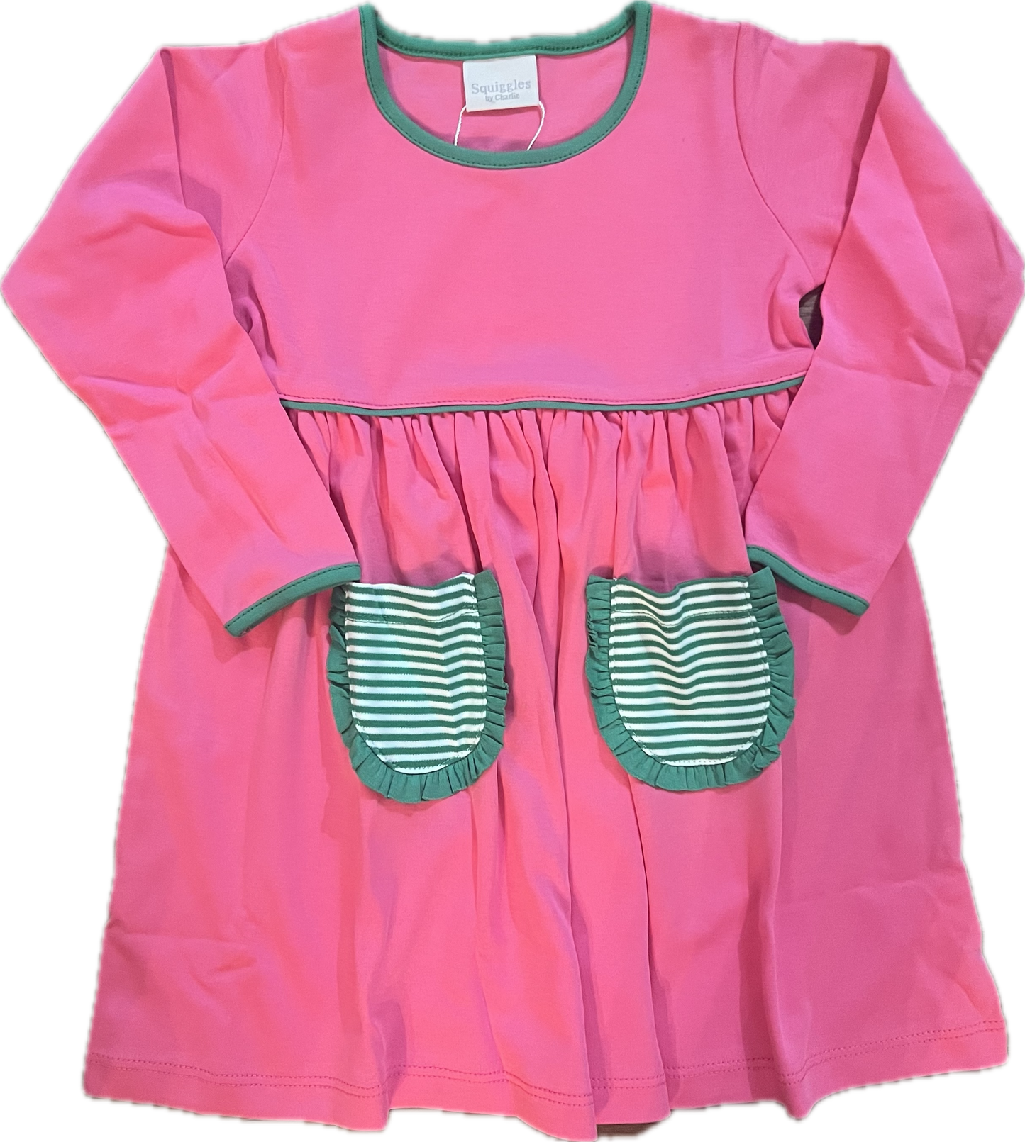 Long Sleeve Popover Dress Hot Pink & Green