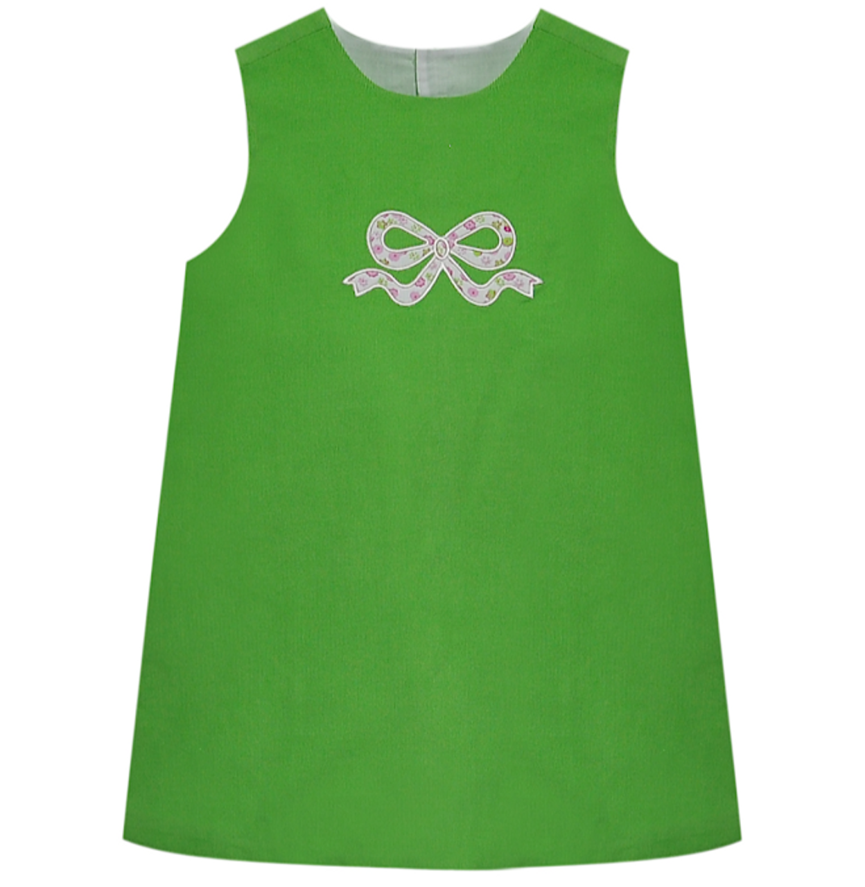 Corduroy Green Apple Forest Dress with Flower Bow