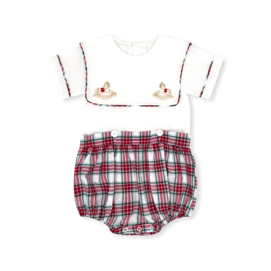 Christian Joy to the World Button On Rocking Horse - Plaid