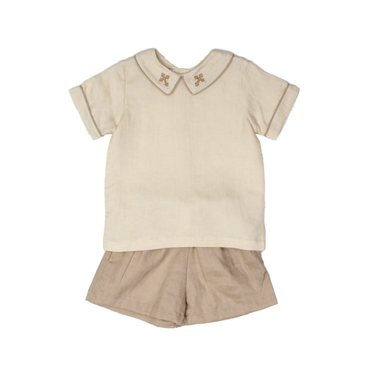 Tan Isaiah Cross Linen Short Set