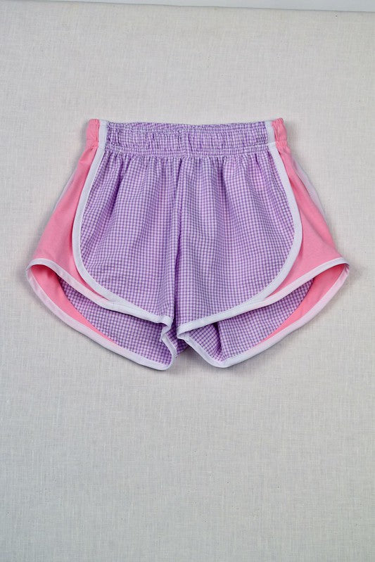 Colorworks Athletic Shorts-Lavender Check with Pink Sides