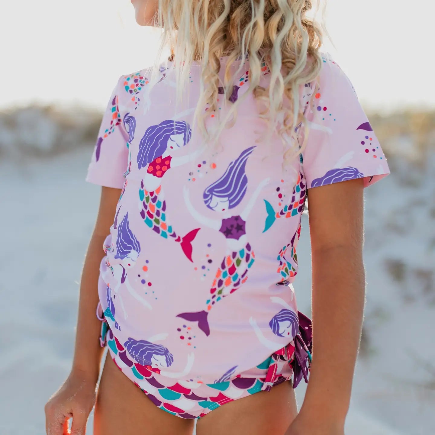 Purple Mermaid Rash Guard Ruffle Swimsuit