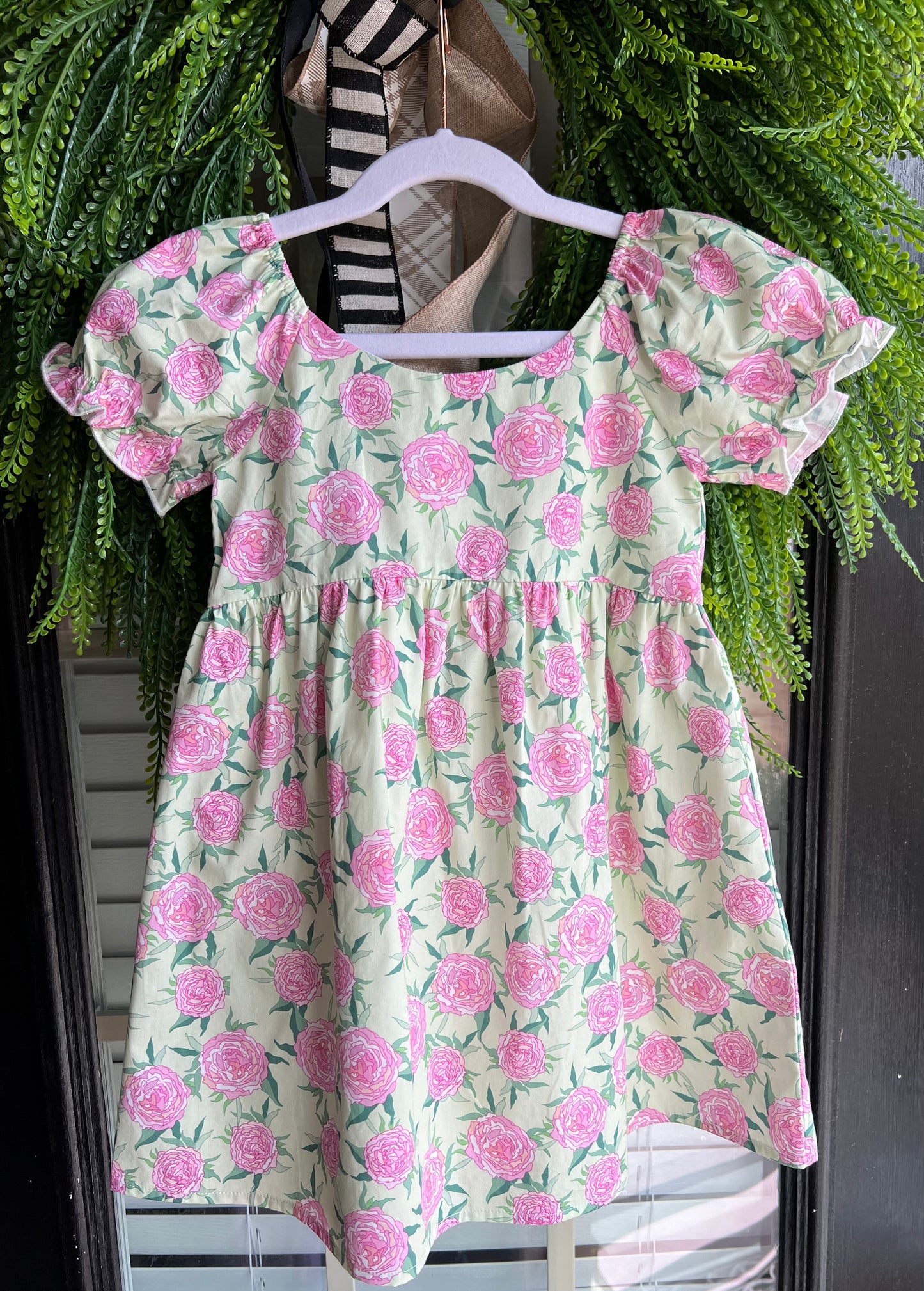 Pink & Green Peonies Mini Ella Dress