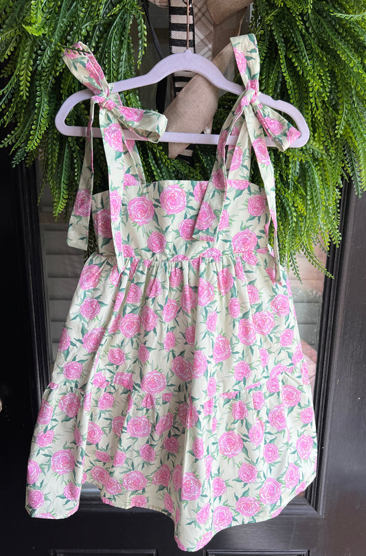 Pink & Green Peonies Mini Molly Dress