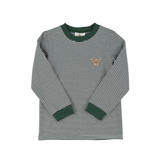 Green Stripe Reindeer Crew Cuff Longsleeve Tee