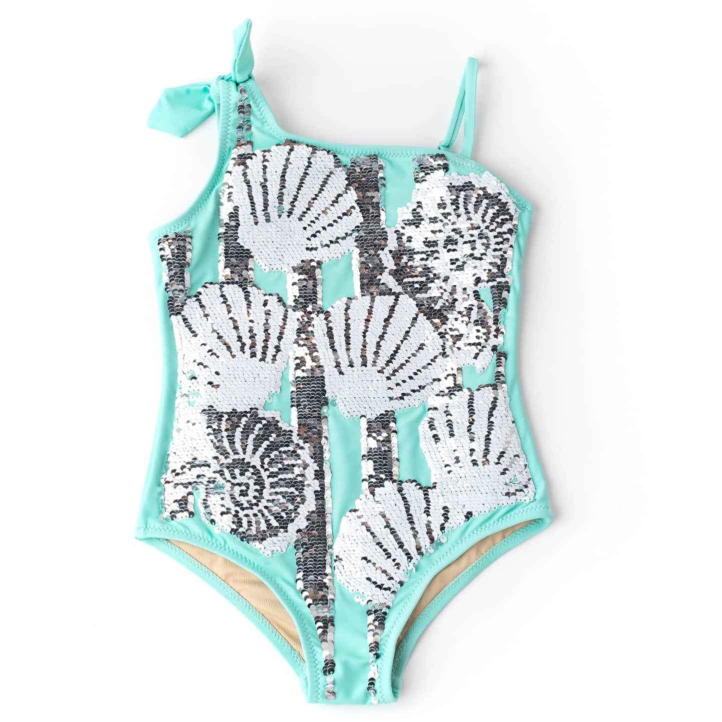 Mint Shells Girls Flip Sequin One Shoulder One Piece Swimsuit