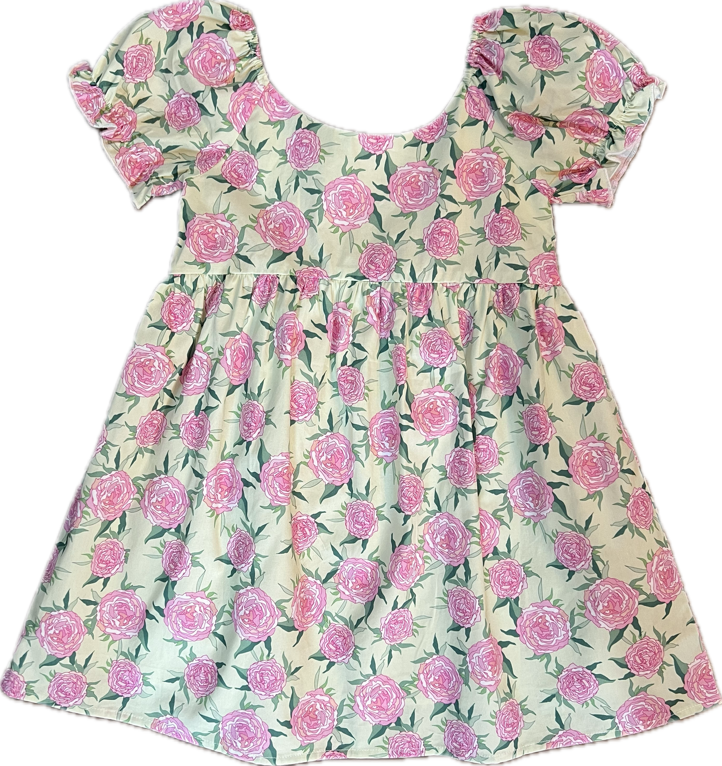 Pink & Green Peonies Mini Ella Dress