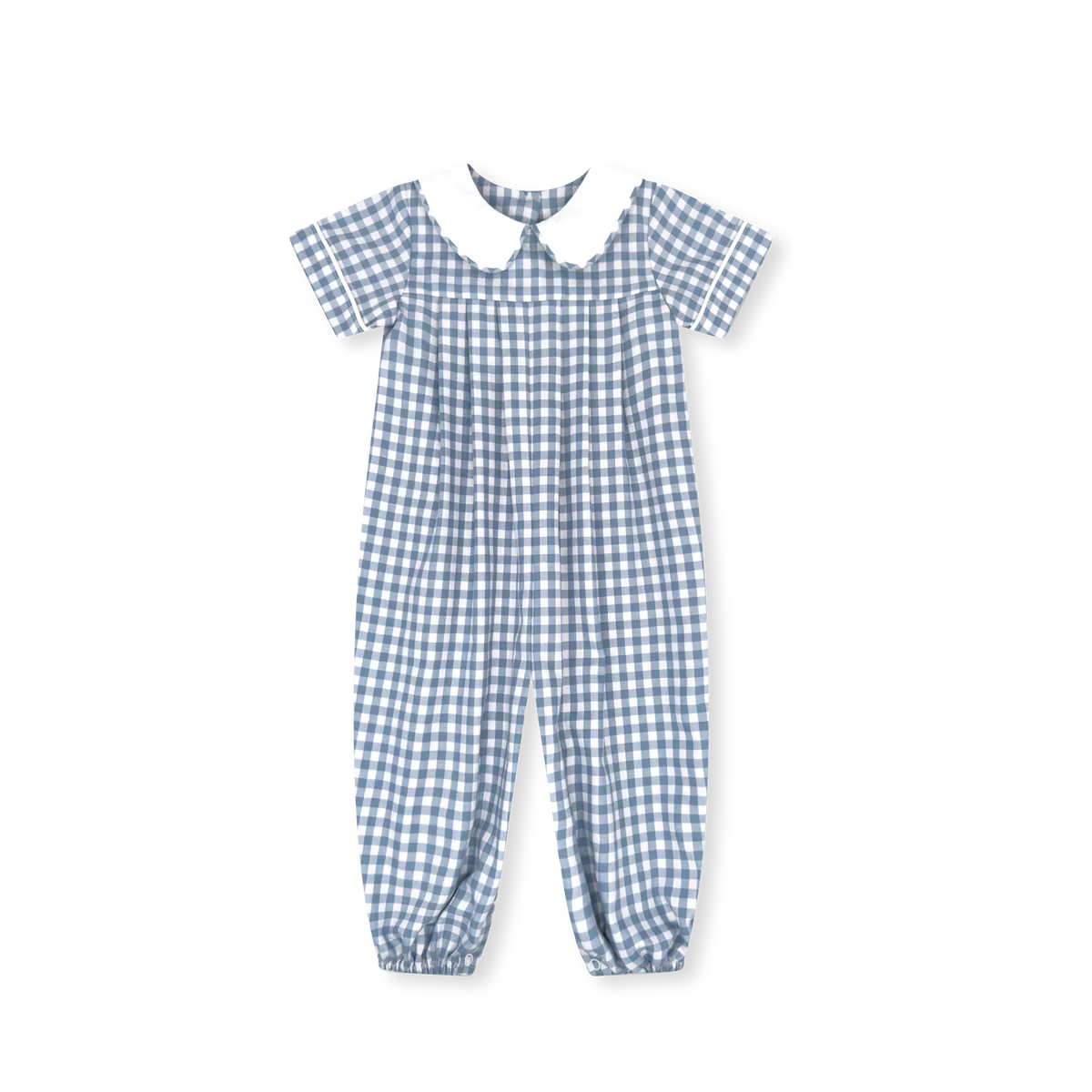 Precious Pleated Romper - Stone Blue Check