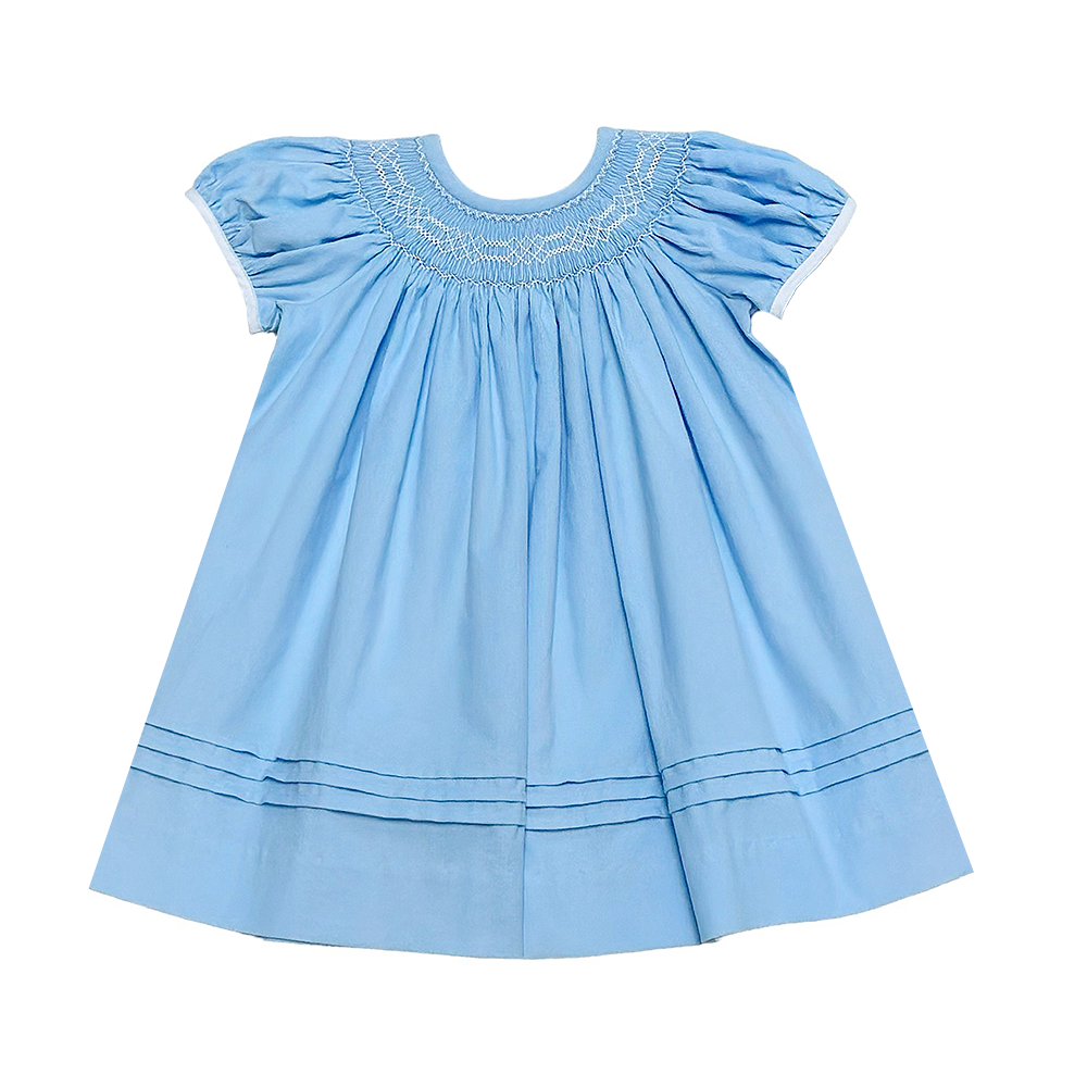 Sweetly Smocked Billie Bishop Dress - Light Blue Cord