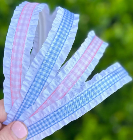 Light Pink Gingham Double Ruffle Headband