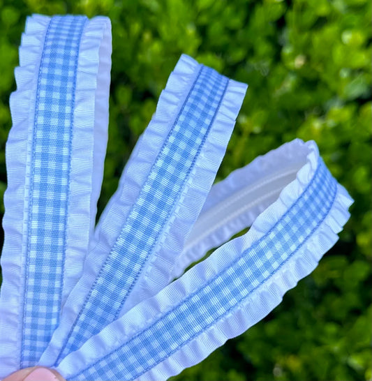 Light Blue Gingham Double Ruffle Headband