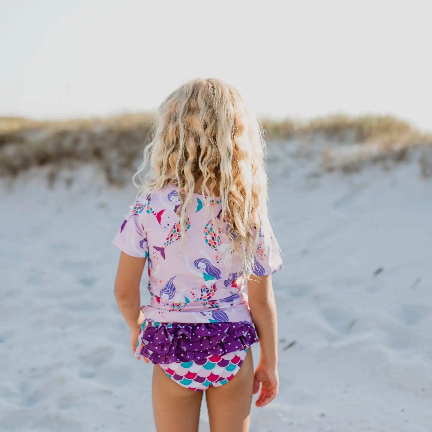 Purple Mermaid Rash Guard Ruffle Swimsuit