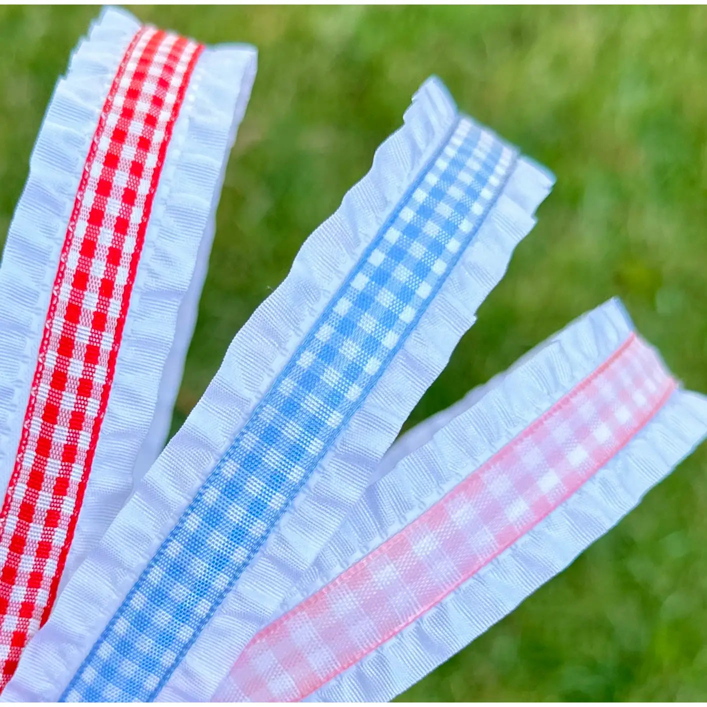 Light Blue Gingham Double Ruffle Headband