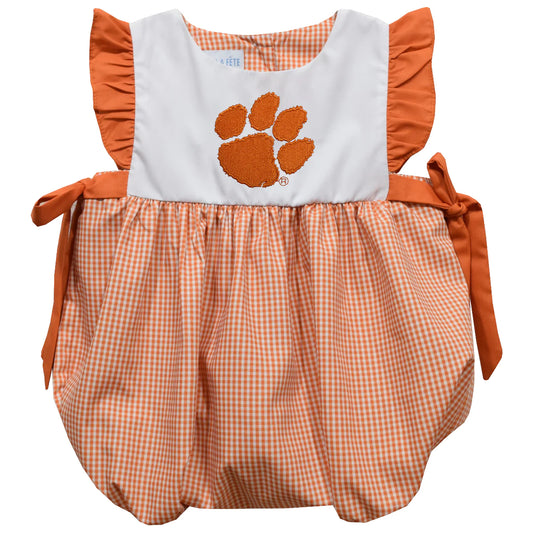 Tiger Paw Embroidered Orange Gingham Girls Bubble