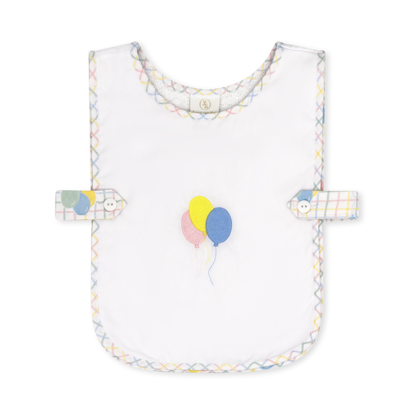 Girls Celebration Bib - Party Time Balloon Plaid