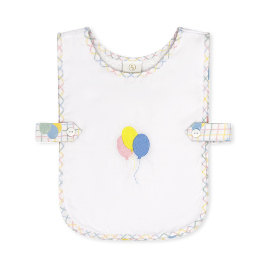 Girls Celebration Bib - Party Time Balloon Plaid